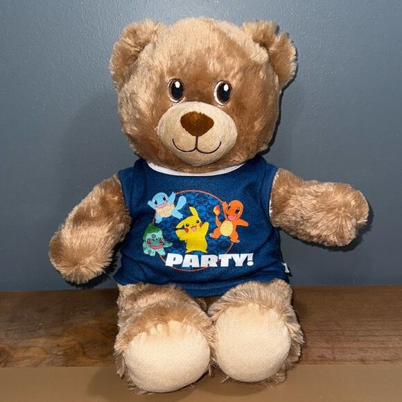 Build-A-Bear Workshop 15” bear stuffed plush with blue Pokémon party shirt - Picture 10 of 10